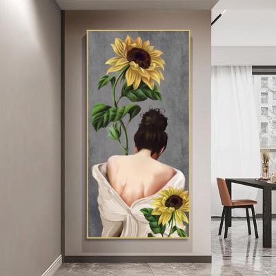 China FILE European style simple beautiful flower girl decoration canvas painting home picture for sale