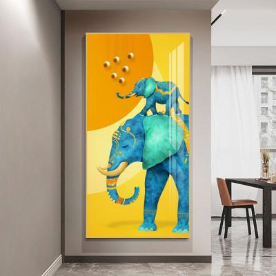 China High Resolution Printing Home Custom Design Animal Elephant Picture Room Hotel Decoration Glass Crystal Porcelain Painting for sale