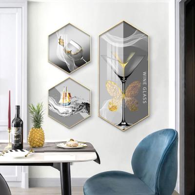 China Hexagonal restaurant hotel background wall decoration personality combination wall decoration high resolution printing painting art for sale