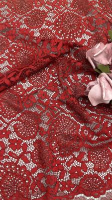 China High Quality Red Color Corded   Shine Floral Scalloped Edge Lace Fabric By The Yard Dress For Fashion for sale