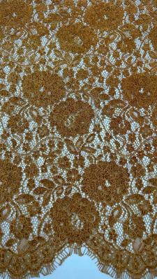 China Brown Color Chenille Yarn Floral Scalloped Edge Lace Fabric By The Yard Dress For Women Dress for sale