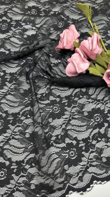 China 55 Inch Nylon Spandex Width Black Color Elegant Design Stretch Floral Corded Elastic Lace Fabric With Scallop High-Quality Material for Fashion Women Clothing for sale