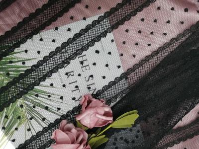 Cina Dot Line Tulle Mesh Embroidered nero merletta il tessuto per il tessuto domestico in vendita