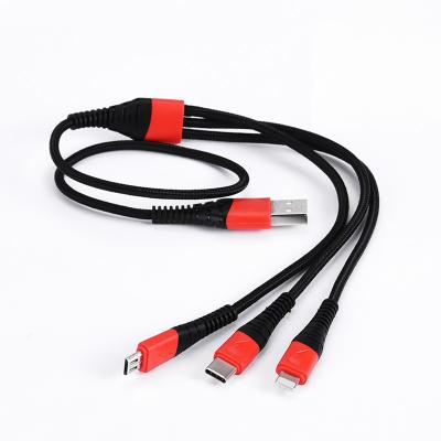 China Wholesale Cheap Price 2A Braided Cable Micro 8 Pin Fast Charging Type 4ft 1.2m Cell Phone C 3 in 1 Multi Cell Phone Charger Cable for sale