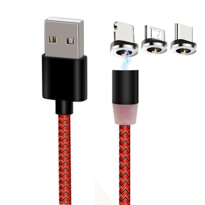 China Mobile Phone Braided 360 Rotation Micro 8 Pin Type C 3 In 1 Magnetic Charging Cable With Led Light For iPhone Mobile Phone Magnet USB Cord for sale