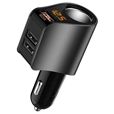 China Power Charging Voltage Display 3 Output USB A Car Charger Cigarette Lighter Adapter for sale