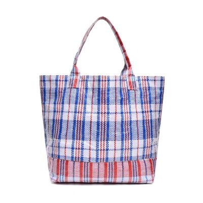 China 100%Recyclable Weave Bag Blue White Red Tote Wholesalers With Woven Logo for sale