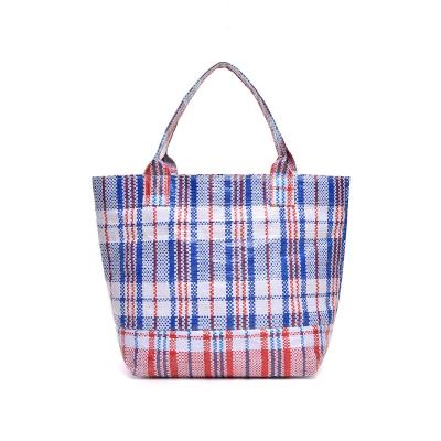 China 100%recyclable red blue splicing all size small woven shop shopping bag for sale