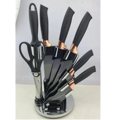 China Sustainable 8pc Kitchen Knife Set With Knife Holder Acrylic Knife Sharpener And Scissors Non Slip Ergonomic Handles Laser Cut Blade Sharpnes for sale