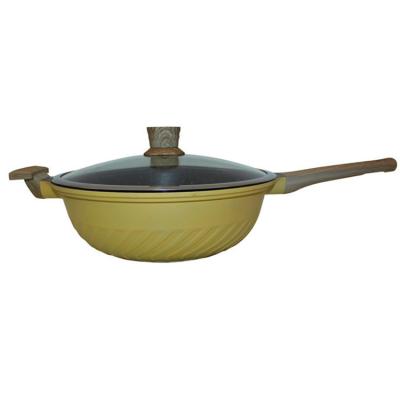 China Viable Die Cast Aluminum Granite Liner Induction Stocked Wok Wholesale And Bottom Retail for sale