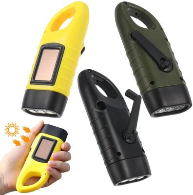 China ABS rechargeable flashlight with solar power and hand crank for sale