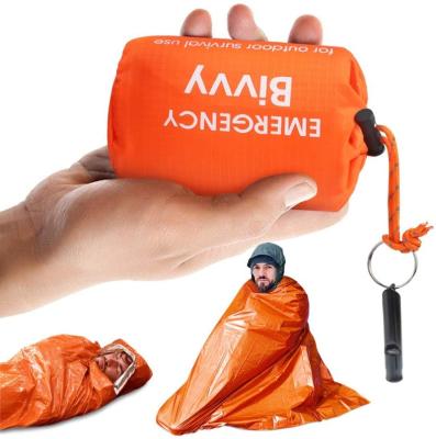 China Waterproof Lightweight PE Survival Bivvy Bag Emergency Rescue Cover With Survival Whistle To Increase Outdoor Hunting Camping for sale