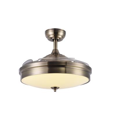 China -- Modern Three-color 4-piece LED Light Source Antique Brass DC LED Ceiling Fan Light For Hotel Restaurants for sale