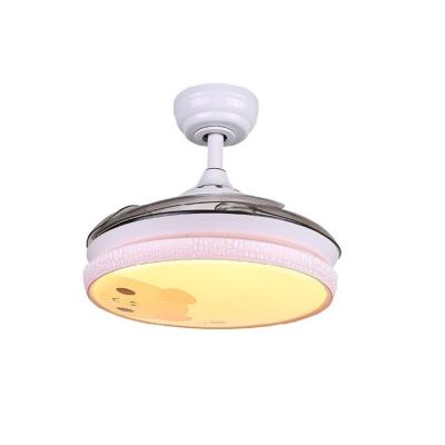 China Cute Modern Remote Control Ceiling Fan Light Pink Three-color LED Hanging Ceiling Fan Lamp for sale