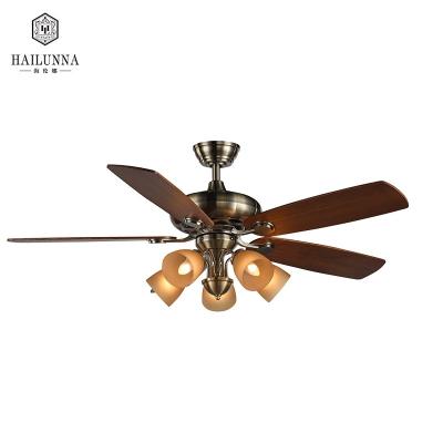 China Alloy+Glass Cover+Leaf Fan Home Remote Control Fancy Solid Wood Modern 65W Ceiling Fan Light for sale