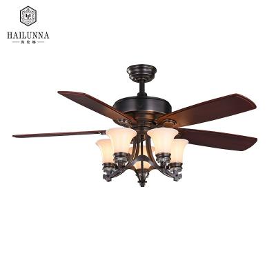 China Alloy+Glass Cover+65W LED Leaf Light Fan Ceiling Lamp Solid Wood Wooden Remote Control Ceiling Fan With Light for sale