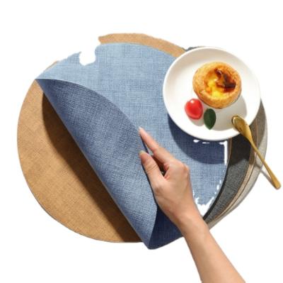 China Oilproof Cloth Pattern Nordic Leather Dining Pad Waterproof, Oil Proof And Heat Insulation Pad Round Western Food Table Double Sided Pad for sale