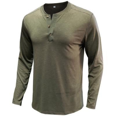 China Breathable Customized Cotton Long Sleeves Single Button Henley Collar With 3 Button Men T-Shirt for sale