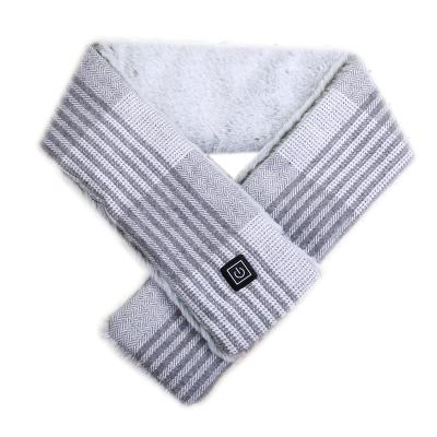 China Cold Weather Quality Assurance Gray Stripes White Heating Scarf For Cold Weather for sale