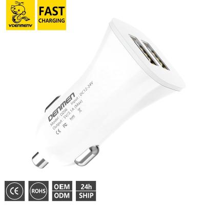 China In Car DENMEN Cheap Portable Max White Dual USB 3.1A Mini Car Charger For EV Car Charger for sale