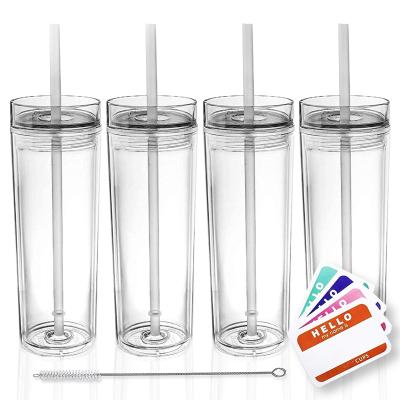 China Sustainable MI-HO Cups Clear Plastic Tumblers With Lids And Straws Double Wall Clear Plastic Tumblers Bulk Cups Reusable With Straw for sale