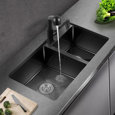 China With Double Faucet 7541/8045 Nano Black Hot Sale 201/sus 304 Stainless Steel Handmade Sink for sale