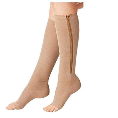 China Scuff resistance zipper compression thongs compression zipper thongs stretchy leg support unisex Open Toe Knee Stockings for sale