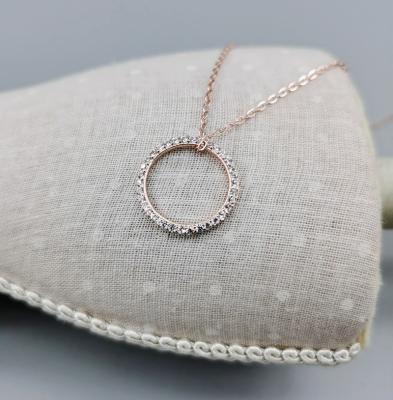 China CLASSIC 925 Sterling Silver Crystal Circle Pendant Zircon Necklace 1mc Gold Or Rhodium Or Rose Gold Plated for sale