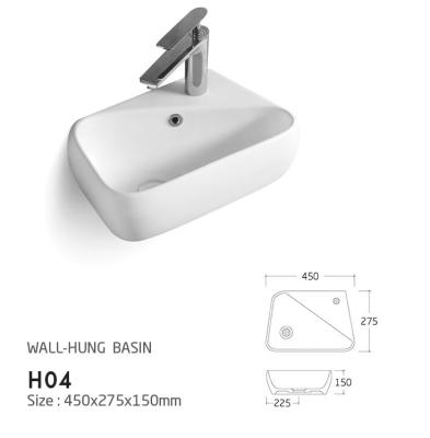 China Sustainable New Design Square Ceramic Wall Hung Wash Basin H04 for sale