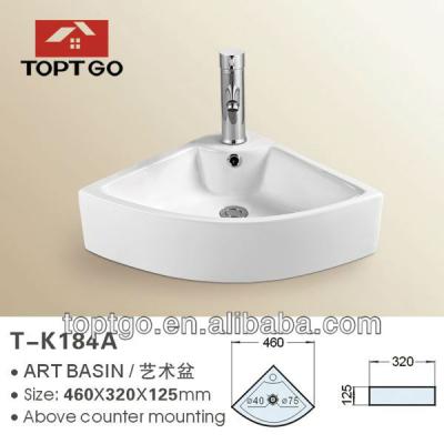 China Modern Corner Shape Bathroom Sink Art Basin T-K184A for sale