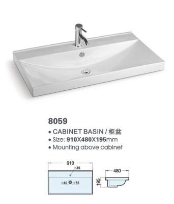 China 910*480*195mm Long Modern Countertop Bathroom Sink CE Approved 8059 for sale