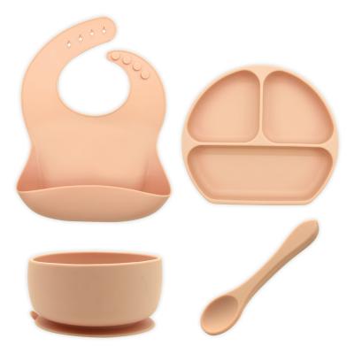 China Hot Sale BPA Free Silicone Baby Bib Cup Spoon Fork Set Toddler Suction Bowl and Divided Dish Baby Feeding Supplies for sale