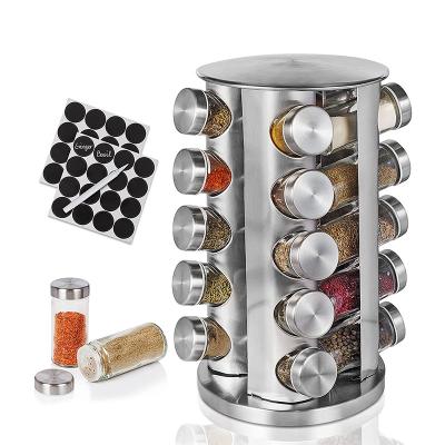 China 2020 Sustainable Home and Kitchen 20spice Bottle Glass Spice Jar Set with Rotatable Spinning Frame for sale