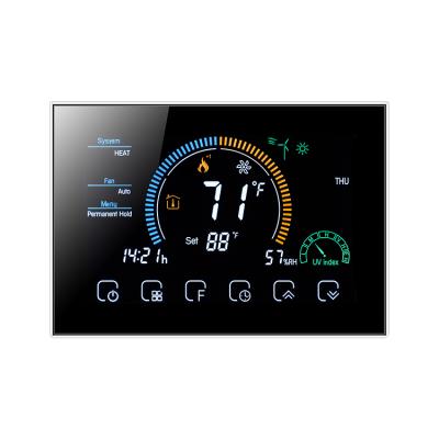 China SHUWEI 24V/220V Indoor Thermostat Large Screen LCD Color Thermostat Modern Smart Digital Programmable Touch Screen Thermostat for sale