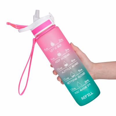 China 32OZ BPA Free Time Stocked Tritan Marker Frosted Plastic Water Bottle Motivational Fitness With Straw for sale