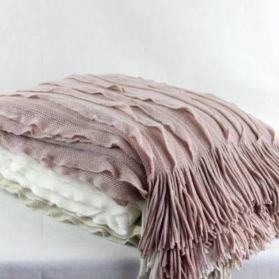 China Anti-pilling Super Soft Ruffle Knitted Fringe Throw Decorative For Sofa for sale