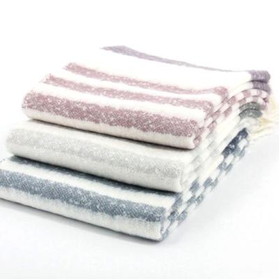 China Single Super Soft Mohair Stripe Mohair Chenille Couch Fringe Throw Blanket for sale