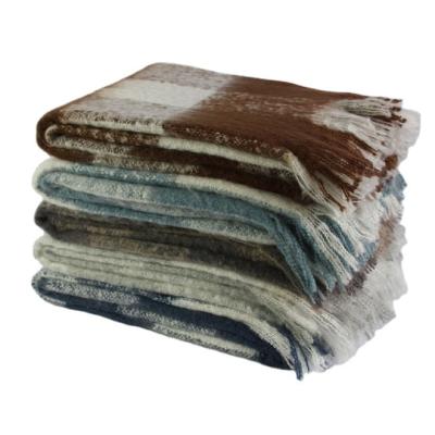 China Anti-pilling 100%Acrylic China mohair woven mexican fringe check jacquard blanket wholesale for sale