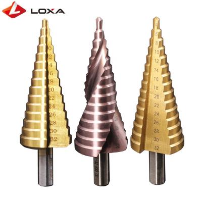 China Tin-Coated Drilling Holes HSS Step Drill Bit Step Hole Saw For 4-12 Core Steel Drill Bit for sale