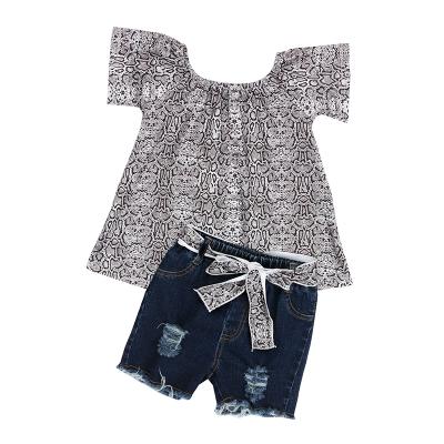 China Comfortable wholesale denim shorts summer boutique serpentine printing girls' clothing sets wholesale kids comfortable for sale