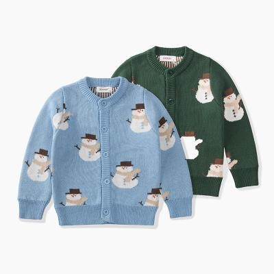 China 2020 Anti-wrinkle kids sweater cotton knit Christmas new year sweater jacquard snowman Christmas cardigan for sale