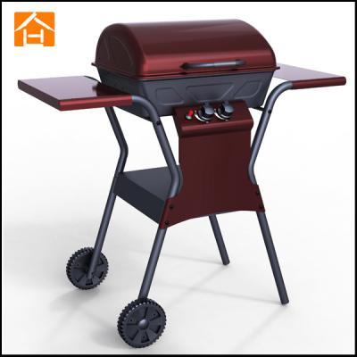 China Easily Assembled Fashion 2 Burner Portable Gas Grill Small Red Gas Barbecue for sale