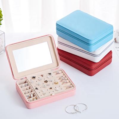 China Dresser ; Portable Travel PU Jewelry Box Display Zipper Leather Storage Jewelry Case Boxes Universal for sale