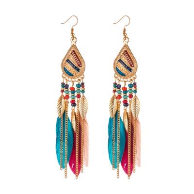 China Luxury Wholesale Custom Candy Dangle Earring Trendy Gold With Pretty Feather for sale