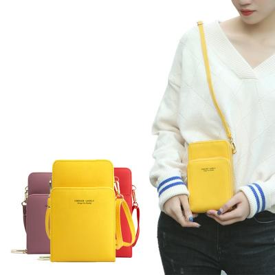 China Phone Holder Bag Mini Lightweight PU Leather Body Cell Phone Cross Bag With Strap Yellow Color for sale