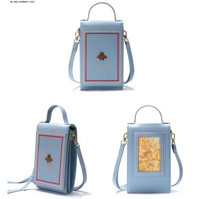 China Phone Holder Bag Sky Blue PU Leather Cell Phone Shoulder Bag With Credit Card Holder for sale