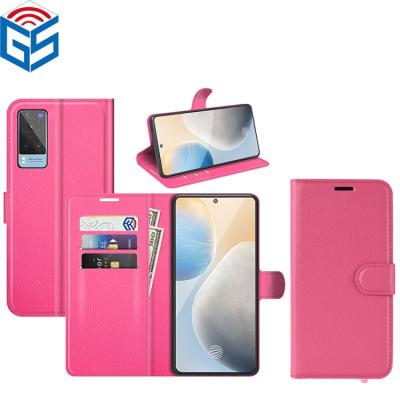 China Mobile Phone Case For Vivo X60 Rose Red Folio Lichi Pu Wallet Leather Card Slot Flip Back Cover Phone Case for sale