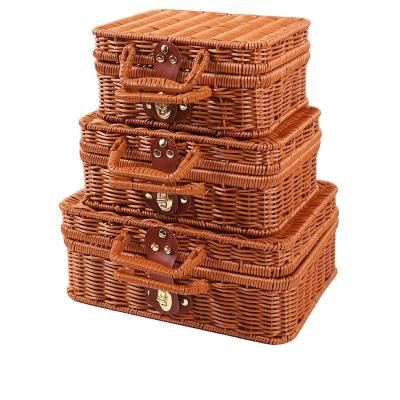 China New High Quality Painting Iron Frame PP Rattan Storage Box Retro Cosmetic Braided Reinforced Finish Storage Box for sale