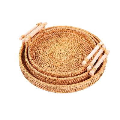 China High Quality Rattan Handle Binaural Bread Basket Fruit Dessert Storage Basket Binaural Rattan Woven Storage Basket for sale