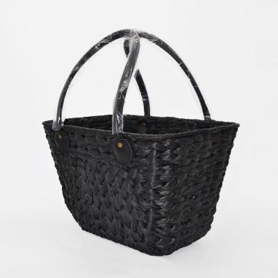 China Sustainable Wholesale Black Hyacinth Grass Shopping Tote Basket Water Grocery Basket Storage Basket for sale